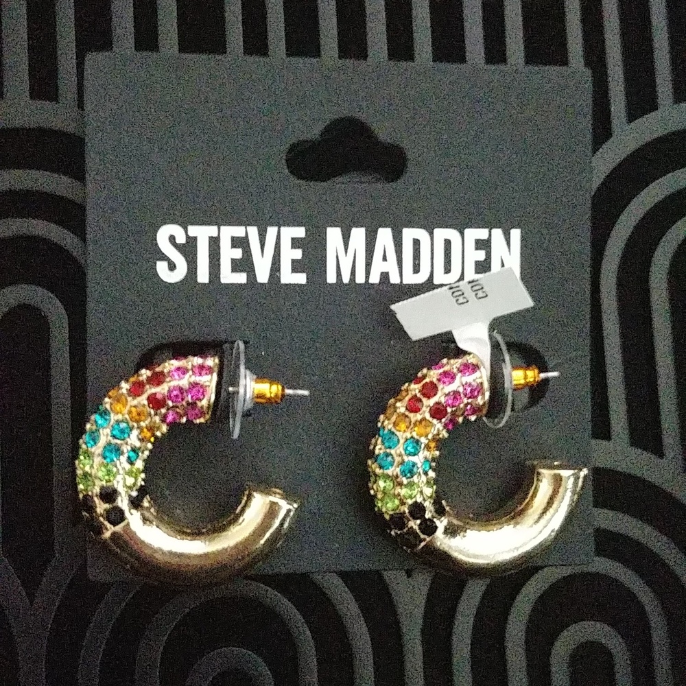 NWT Steve Madden Multi Coloured Faux Crystal Open Hoops